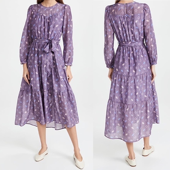 XÍRENA Misty Silk Cotton Blend Midi Dress in Plume Print Purple Medium - Picture 2 of 10